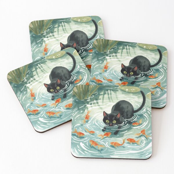 Item preview, Black cat & Goldfishes  designed and sold by JosueShop101.