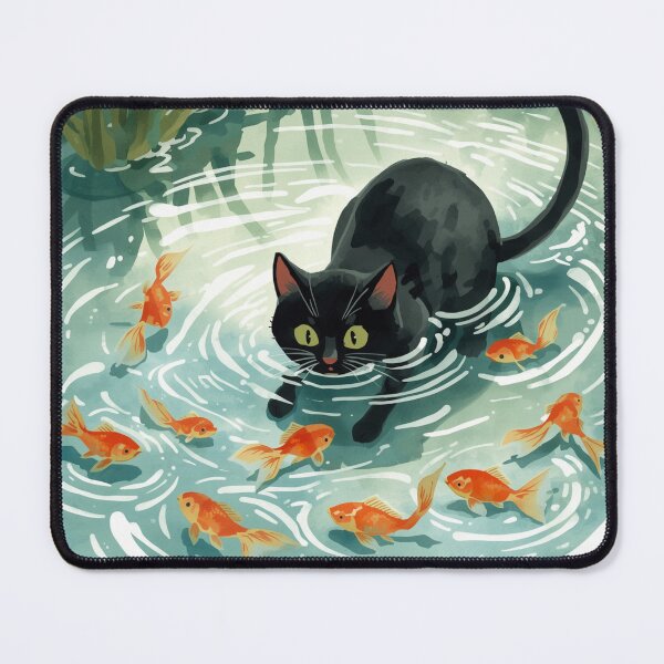 Item preview, Black cat & Goldfishes designed and sold by JosueShop101.