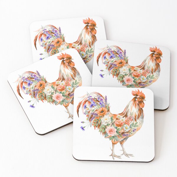 Item preview, Watercolor Rooster with Floral Summer Plumage designed and sold by VibranPalette.