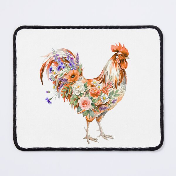 Item preview, Watercolor Rooster with Floral Summer Plumage designed and sold by VibranPalette.