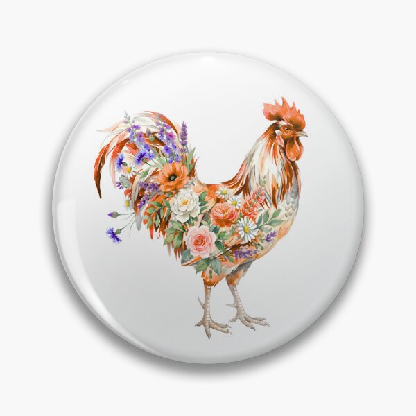 Item preview, Watercolor Rooster with Floral Summer Plumage designed and sold by VibranPalette.