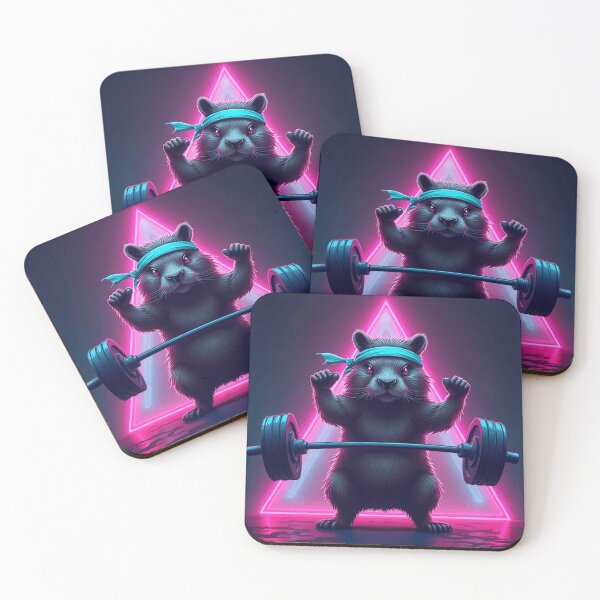 Item preview, Capybara Lifting Weights - 80s Synthwave Retro Gym designed and sold by Retro Mood Co.