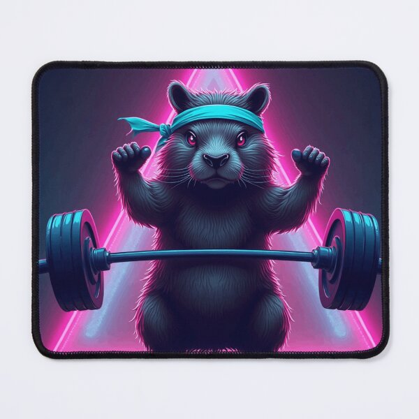 Item preview, Capybara Lifting Weights - 80s Synthwave Retro Gym designed and sold by Retro Mood Co.