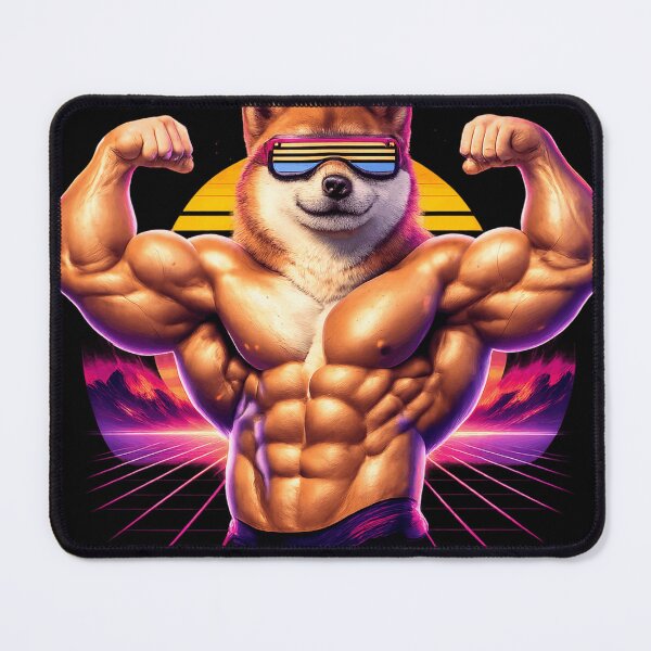 Item preview, Buff Shiba Inu Dog - Retrowave Bodybuilding Meme designed and sold by Retro Mood Co.