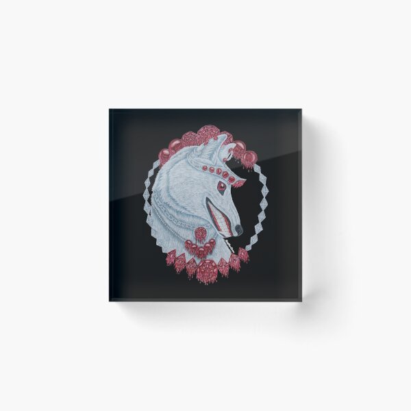 Item preview, Portrait of a white wolf framed in silver and rubies designed and sold by WolfRaven Creations.