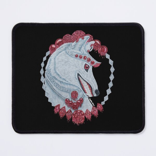 Item preview, Portrait of a white wolf framed in silver and rubies designed and sold by WolfRaven Creations.