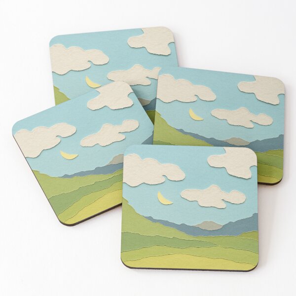 Item preview, Minimalist Mountain View II, Teal Palette, Papercut Collage designed and sold by SWSandraWechner.