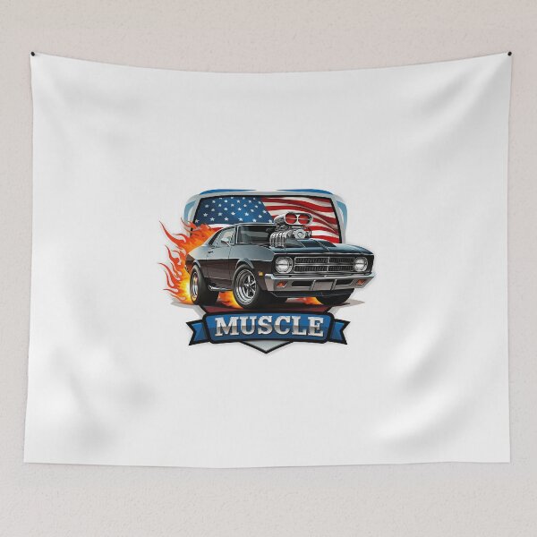 Item preview, Classic American Muscle Car with Flag and Flames designed and sold by chattsuede.