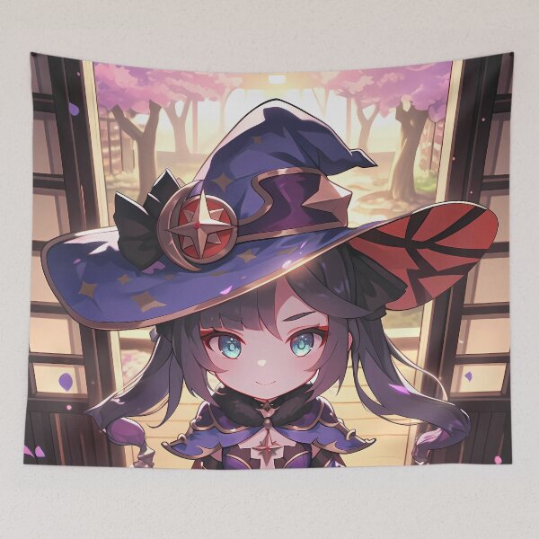Item preview, Mona Genshin Impact Chibi Witch Hat Sakura Sunset designed and sold by TanglenRabbit.