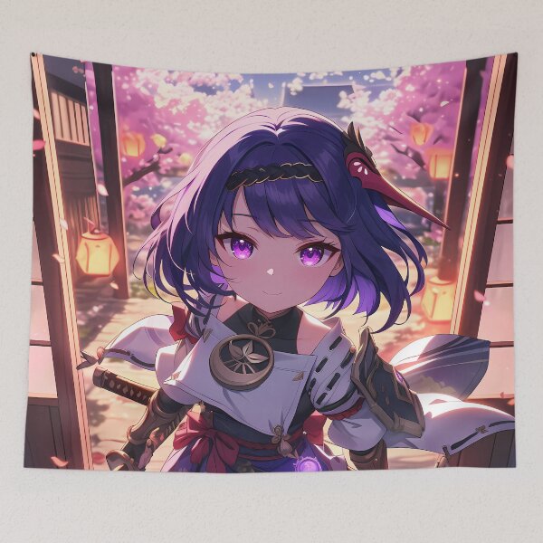 Item preview, Kujou Sara Genshin Impact Chibi Lanterns Shrine Sakura Evening designed and sold by TanglenRabbit.