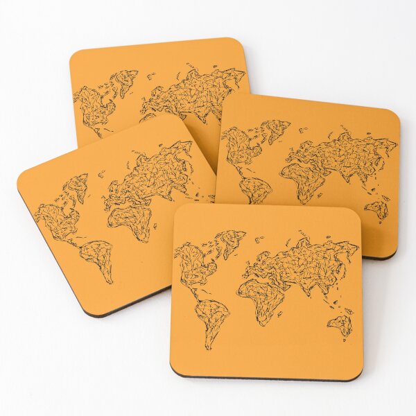 Item preview, World Map, Illustration Handdrawn Ink Line Drawing, Yellow Mustard designed and sold by SWSandraWechner.