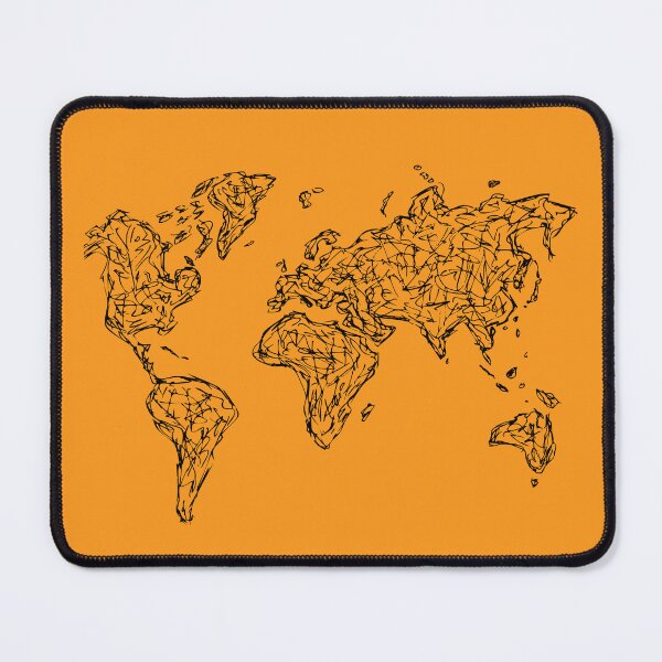 Item preview, World Map, Illustration Handdrawn Ink Line Drawing, Yellow Mustard designed and sold by SWSandraWechner.