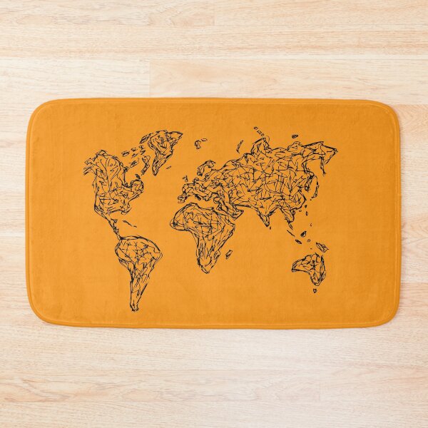Item preview, World Map, Illustration Handdrawn Ink Line Drawing, Yellow Mustard designed and sold by SWSandraWechner.