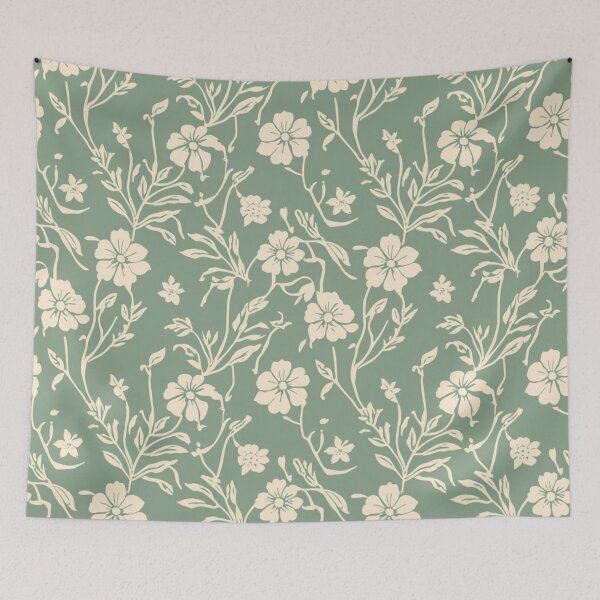 Item preview, Cream Colour Floral Design On Jade Green Background designed and sold by burbankdesigns.