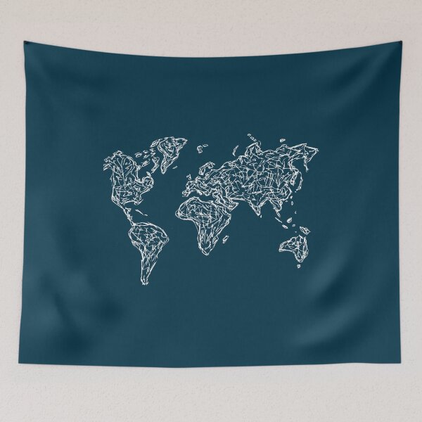 Item preview, World Map Illustration Handdrawn Ink Line Drawing Midnight Blue designed and sold by SWSandraWechner.