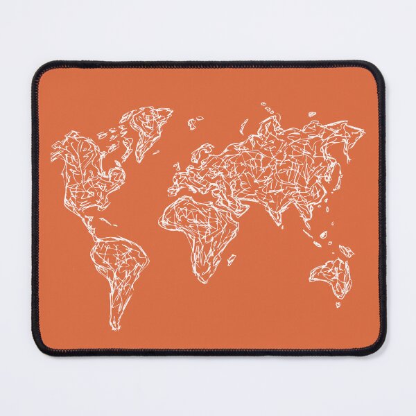 Item preview, World Map Illustration Handdrawn Ink Line Drawing Orange Coral designed and sold by SWSandraWechner.