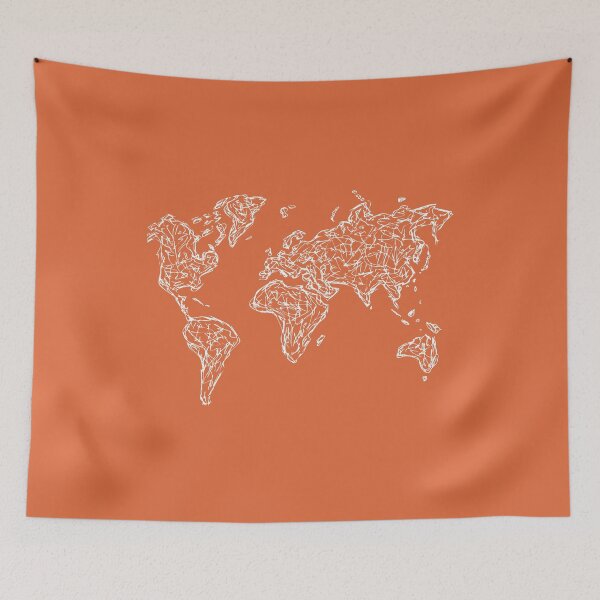 Item preview, World Map Illustration Handdrawn Ink Line Drawing Orange Coral designed and sold by SWSandraWechner.