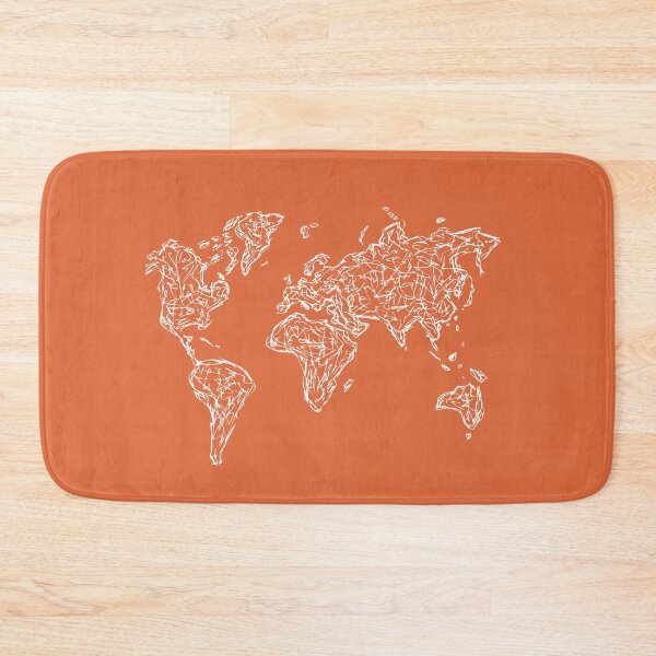 Item preview, World Map Illustration Handdrawn Ink Line Drawing Orange Coral designed and sold by SWSandraWechner.