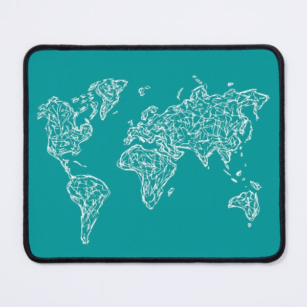 Item preview, World Map Illustration Handdrawn Ink Line Drawing Turquiose designed and sold by SWSandraWechner.