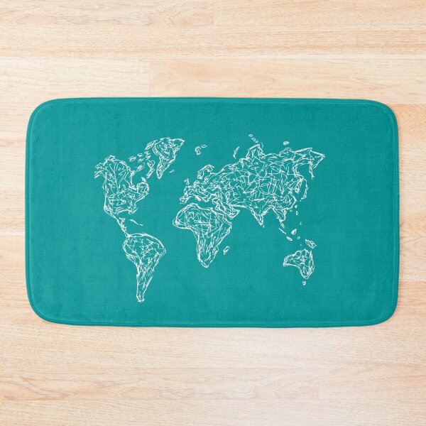 Item preview, World Map Illustration Handdrawn Ink Line Drawing Turquiose designed and sold by SWSandraWechner.