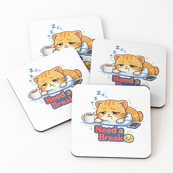 Item preview, Need a Break ?? | Tired Coffee Cat Mood designed and sold by Kawaii Cosmos Cats.