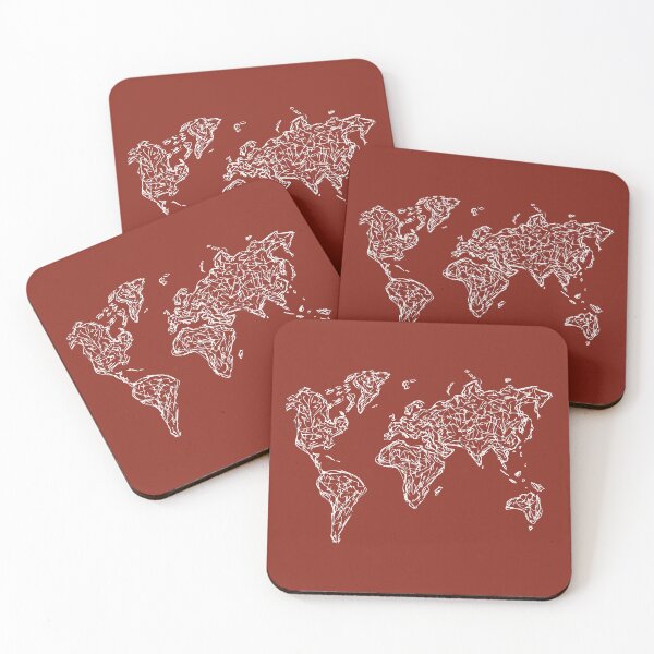 Item preview, World Map Illustration Handdrawn Ink Line Drawing Rusty Red designed and sold by SWSandraWechner.