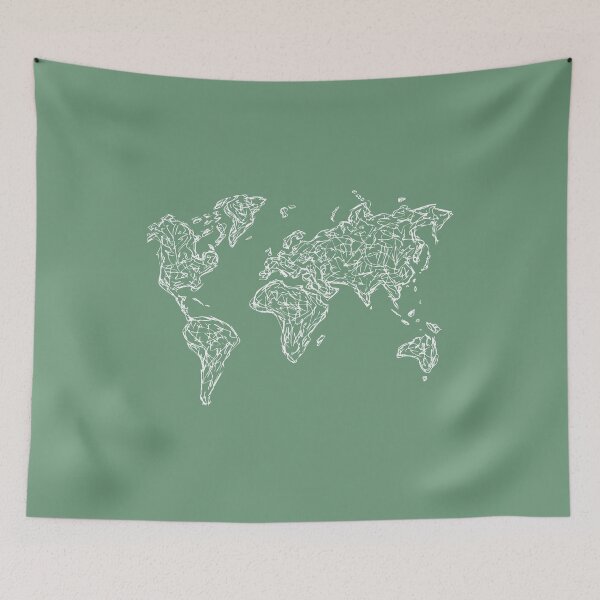Item preview, World Map Illustration Handdrawn Ink Line Drawing Mint Green designed and sold by SWSandraWechner.