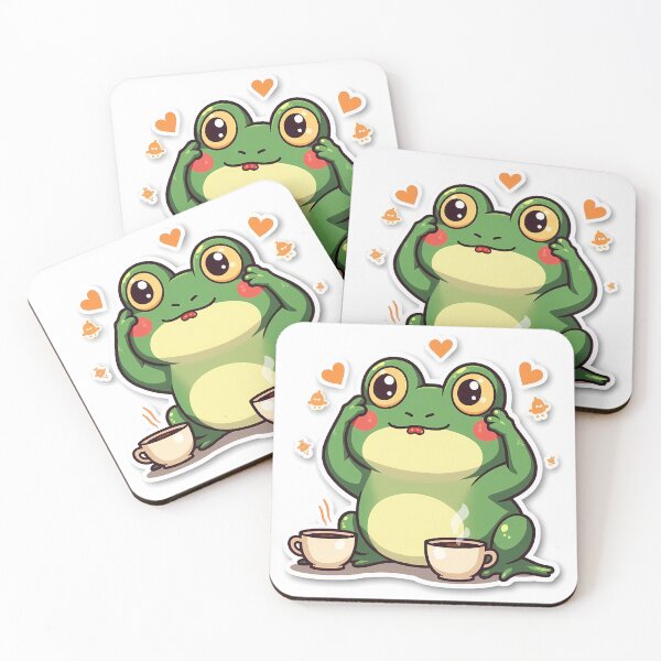Item preview, Kawaii Frog Overwhelmed With Coffee Cups Sticker designed and sold by MY CREATIVE SHOP.