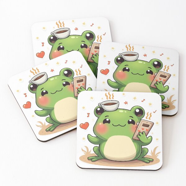 Item preview, Kawaii Frog Overwhelmed With Coffee Cups Sticker designed and sold by MY CREATIVE SHOP.
