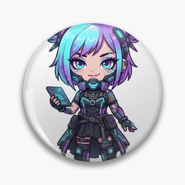 Artikelvorschau, Cyberpunk-Goth-Chibi-Puppe – Neon-Future-Ästhetik-Aufkleber entworfen und verkauft von StickoStore.