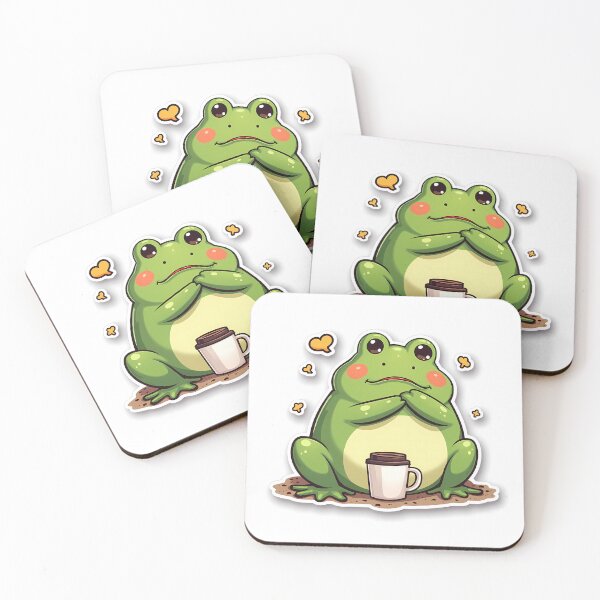 Artikelvorschau, Kawaii Frosch, überwältigt von Kaffeetassen (Aufkleber) entworfen und verkauft von MY CREATIVE SHOP.