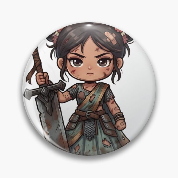 Item preview, Battle-Weary Warrior Doll - Gritty Chibi Sword Girl Sticker designed and sold by StickoStore.