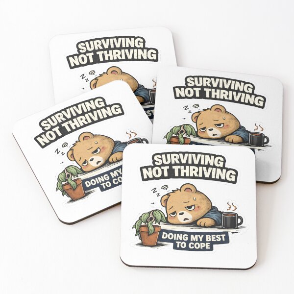 Item preview, Surviving Not Thriving Sticker | Funny Relatable Burnout Mood designed and sold by TheLazyVibe.