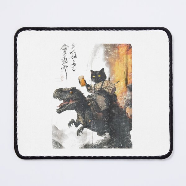 Item preview, Black Cat Samurai Dinosaur Sea Wave Japanese Design designed and sold by dal-koz-ar.