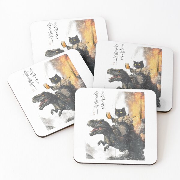Item preview, Black Cat Samurai Dinosaur Sea Wave Japanese Design designed and sold by dal-koz-ar.