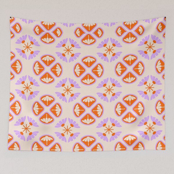 Item preview, Seamless Spring Flower Tile Pattern Orange Lavender Retro Floral Throw Blanket designed and sold by FestivityFinds.
