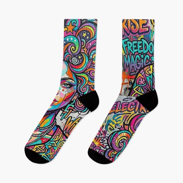 Item preview, Technicolor Urban Muse – Bold Trippy Street Art Girl Graffiti Portrait designed and sold by CattlettArt.