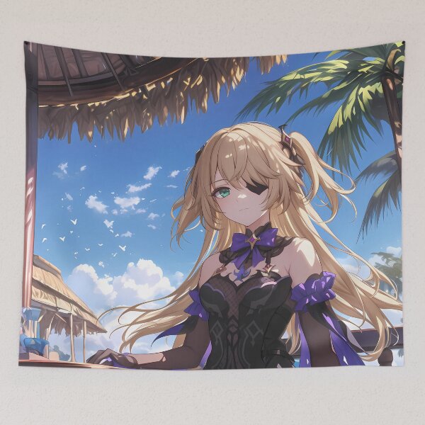 Item preview, Fischl Genshin Impact Anime Beach Purple Elegance Breeze Fantasy Night designed and sold by Tokyonomad.
