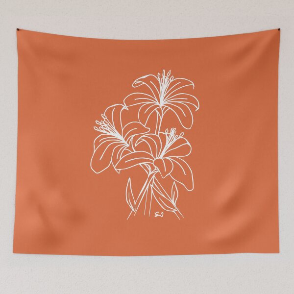 Item preview, Bouquet of 3 Lily Flowers, Line Drawing Symmetric Minimalist Aesthetic Natural Design Orange Coral designed and sold by SWSandraWechner.