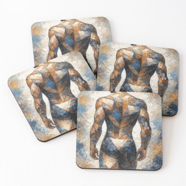 Item preview, Modern geometric acrylic portrait of a nude man designed and sold by JcAbstractArt.