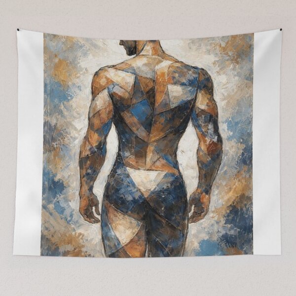 Item preview, Modern geometric acrylic portrait of a nude man designed and sold by JcAbstractArt.