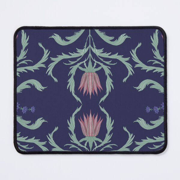 Artikelvorschau, Elegantes Dekokissen mit floralem Art-Nouveau-Muster auf marineblauem Hintergrund entworfen und verkauft von FestivityFinds.