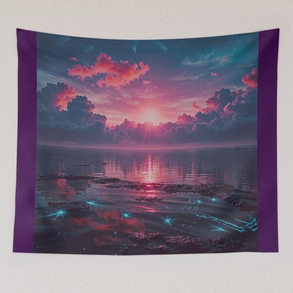 Item preview, Pink Sunset Over Bioluminescent Ocean – Dreamy Fantasy Seascape Art designed and sold by BeautifulVirtues.
