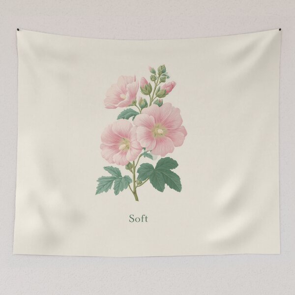 Item preview, Hollyhock Soft – Elegant Floral Illustration with Gentle Typography designed and sold by BobaBunny76.