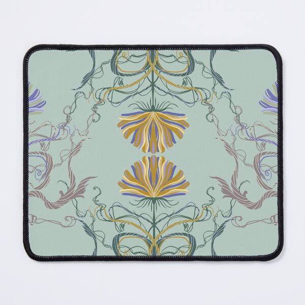 Artikelvorschau, Verziertes Kissen mit botanischem Symmetriemuster im Jugendstil in Salbeigrün entworfen und verkauft von FestivityFinds.