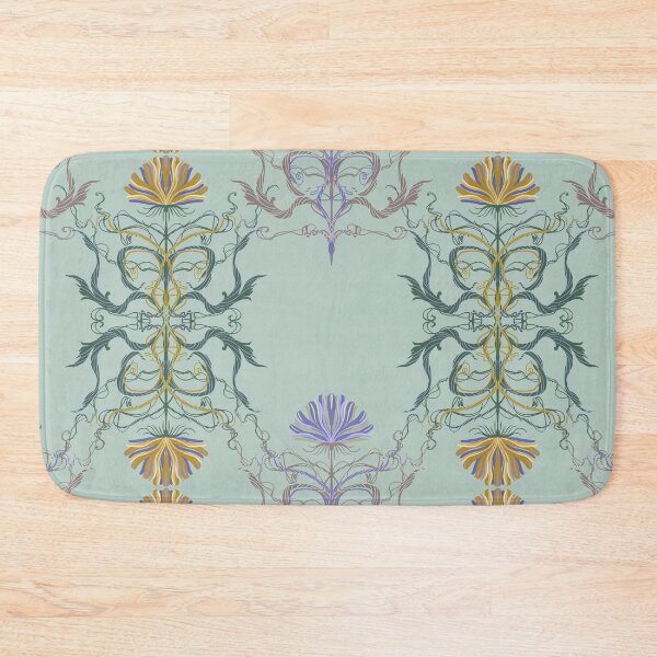 Artikelvorschau, Verziertes Kissen mit botanischem Symmetriemuster im Jugendstil in Salbeigrün entworfen und verkauft von FestivityFinds.