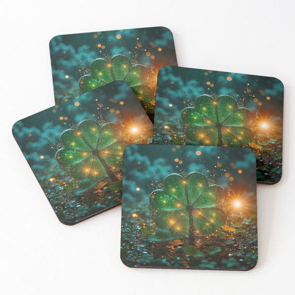Item preview, Glowing Four Leaf Clover in Magical Forest – Lucky Fantasy Nature Art designed and sold by BeautifulVirtues.