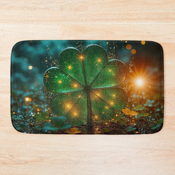 Item preview, Glowing Four Leaf Clover in Magical Forest – Lucky Fantasy Nature Art designed and sold by BeautifulVirtues.