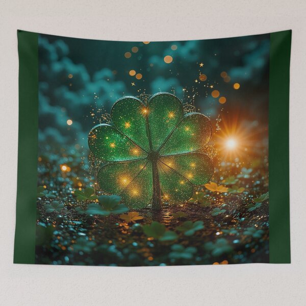 Item preview, Glowing Four Leaf Clover in Magical Forest – Lucky Fantasy Nature Art designed and sold by BeautifulVirtues.