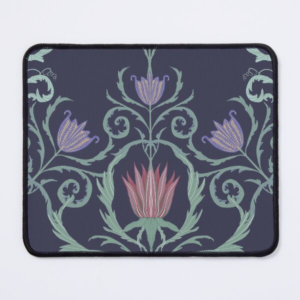 Artikelvorschau, Elegantes marineblaues Dekokissen mit floralem Rankenmuster im Jugendstil entworfen und verkauft von FestivityFinds.